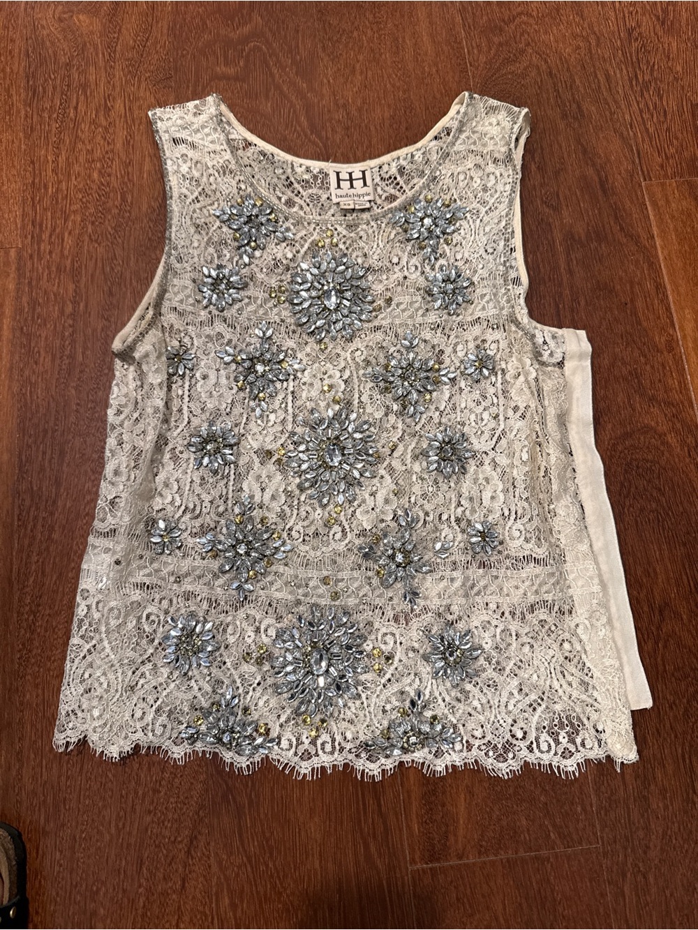 Haute Hippie Ivory Lace Beaded Floral Camisole